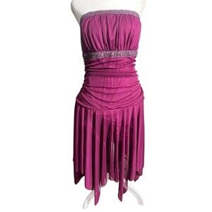 VTG Torrid Strapless Midi Dress Plum Fairy Babydoll Y2K Mesh Beads Glitter Sz 14